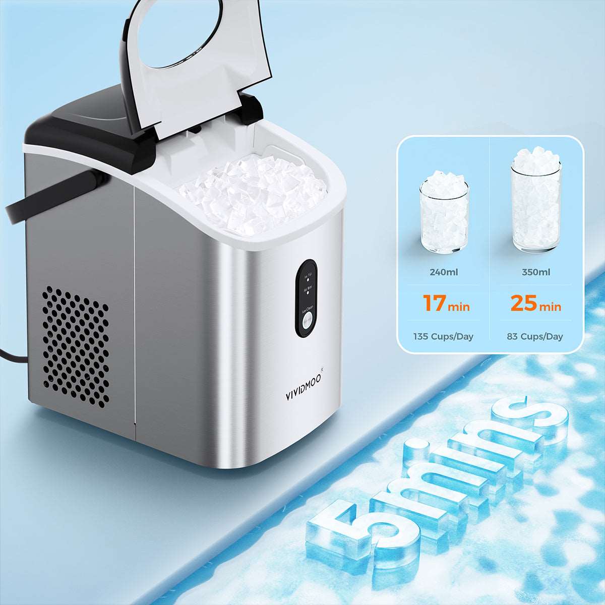 Compact Nugget Ice Maker, 5 Min Production, UK