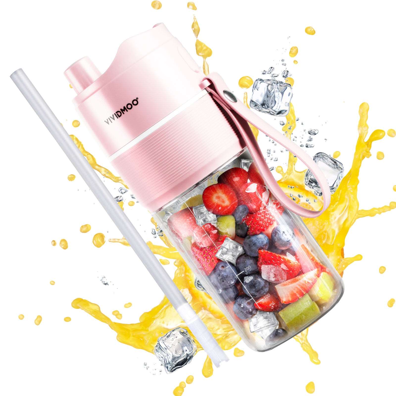 Juicengo Portable Blender – 2-in-1 Cordless Magnetic Charging Bottle, 350ml, 700mAh Battery (Pink)